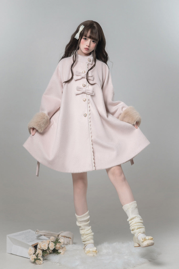 Pink [Bella SP] Stand Collar Long Sleeves Bow Sweet Lolita Coat Cloak