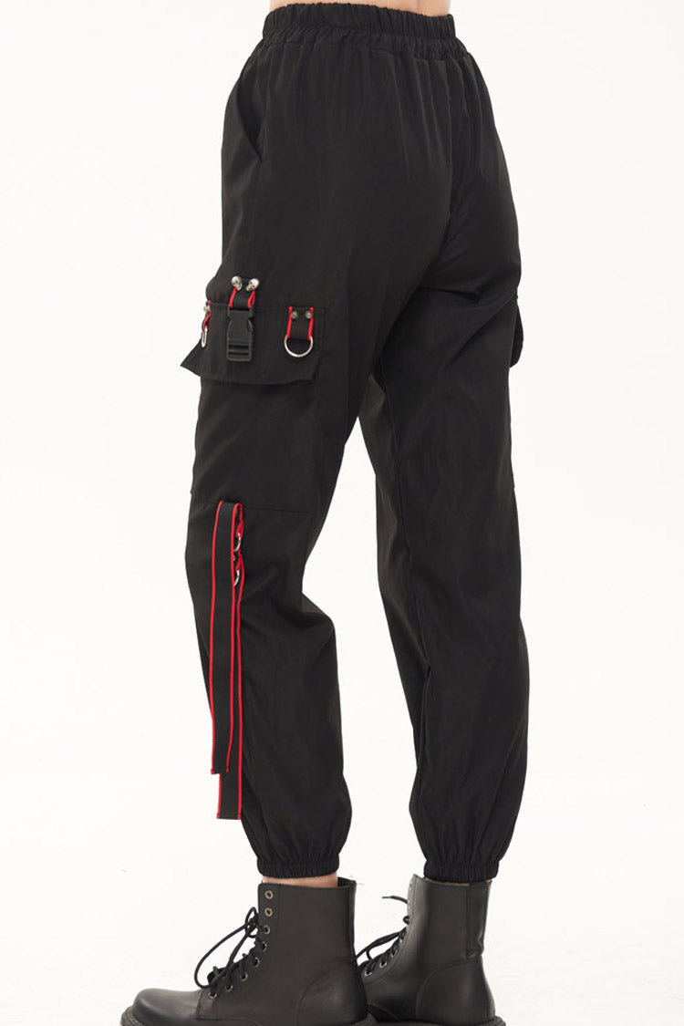 Black Punk Casual Skull Webbing Decoration Women's Long Pants