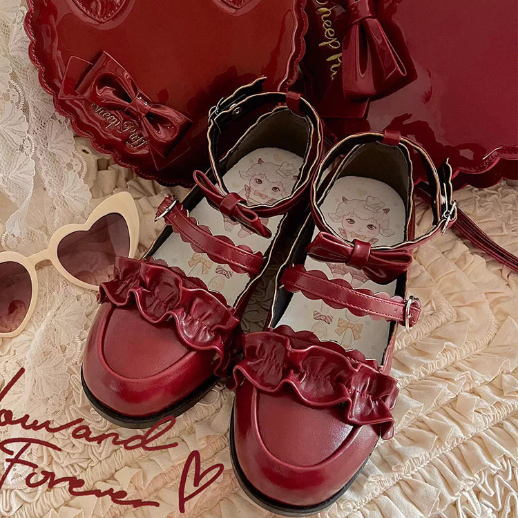 Sweet Ruffle Bowknot Japanese Lolita Shoes 15 Colors