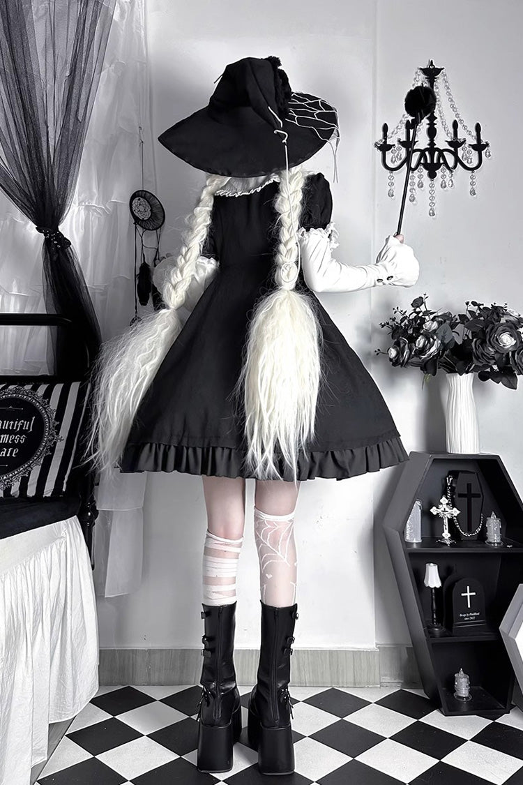 Black Short Sleeves Spider Witch Print Ruffle Gothic Lolita Dress