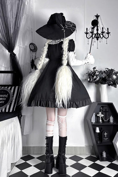 Black Short Sleeves Spider Witch Print Ruffle Gothic Lolita Dress