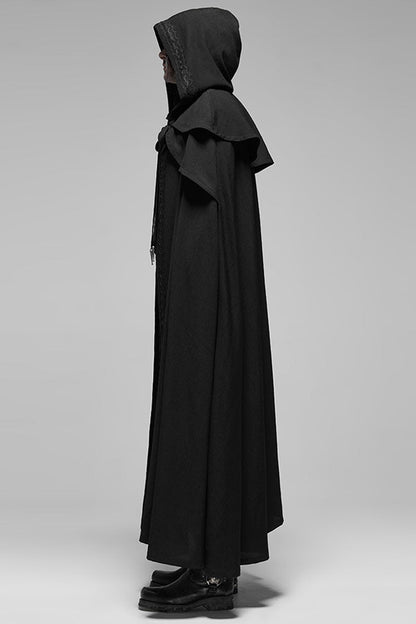 Black Punk Multilayer Lace Decoration Frenulum Simple Hooded Long Men's Cloak