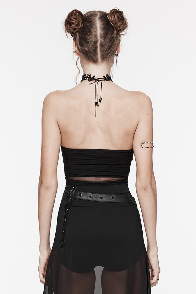 Black Sleeveless Skeleton Embroidery Ripped Women's Gothic Corset