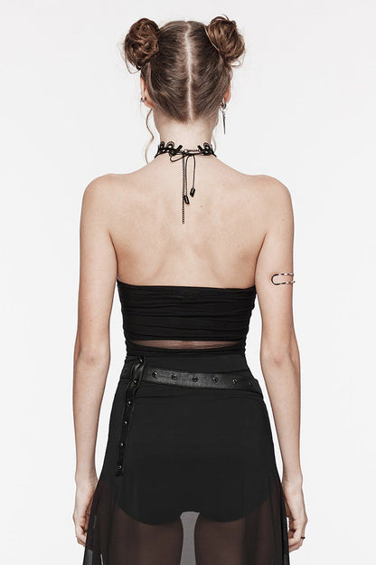 Black Sleeveless Skeleton Embroidery Ripped Women's Gothic Corset