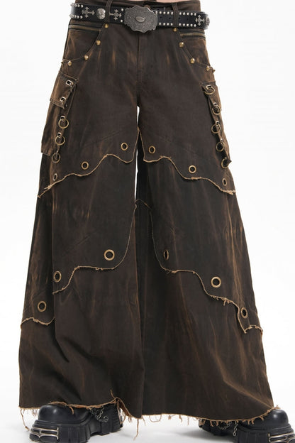 Coffee Eyelet Men's Gothic Pants Pocket Trousers