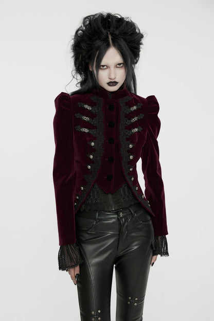 Red Stand Collar Long Sleeves Women's Gothic Swallowtail Coat