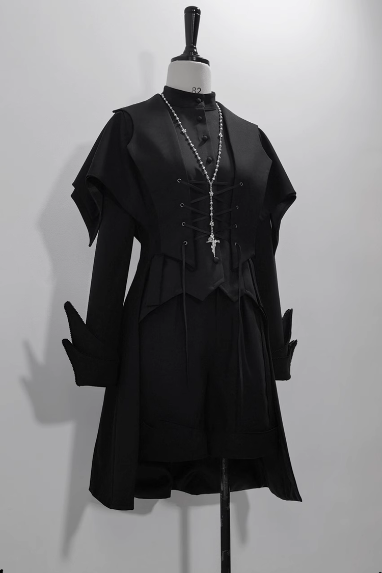 Black Vintage Medieval Prince Ouji Lolita Swallowtail Long Waistcoat Coat