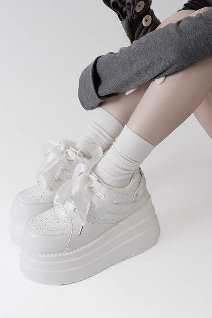 College Lace-Up Sweet Jirai Kei Japanese Platforms Shoes 2 Colors