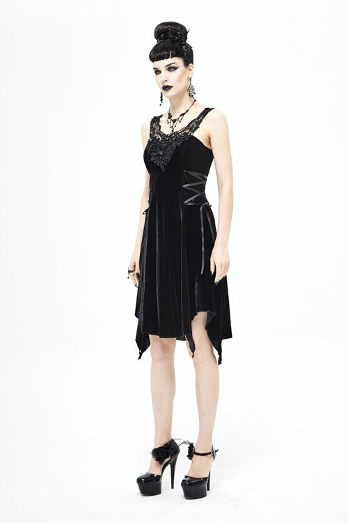 Black Sharp Angled Irregular Hem Gothic Dress