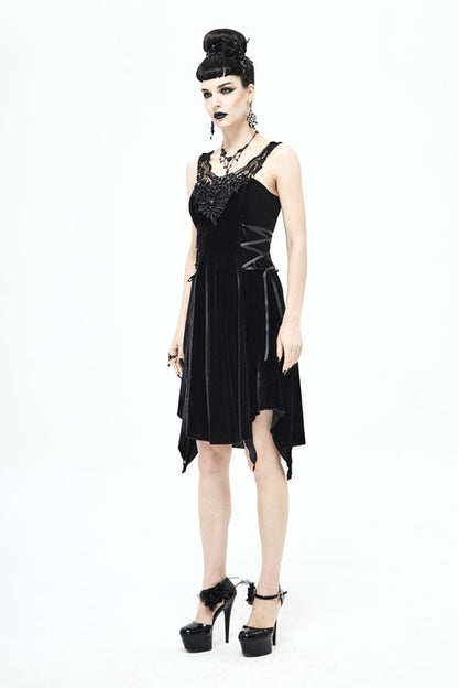Black Sharp Angled Irregular Hem Gothic Dress