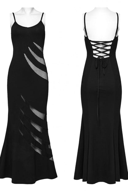 Black Sleeveless Stitching Mesh Women's Punk Fishtailed Honeymoon Slip Dress