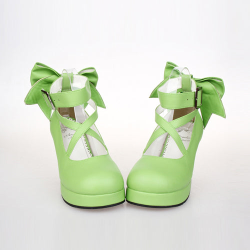 Pure Color Cute Bowknot Sweet Lolita High Heel Shoes