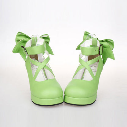 Pure Color Cute Bowknot Sweet Lolita High Heel Shoes