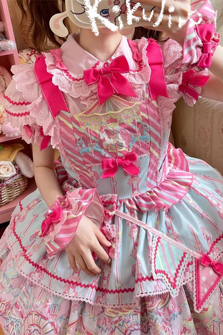 Blue/Pink Candy Park Print Ruffle Bowknot Sweet Lolita Jsk Dress