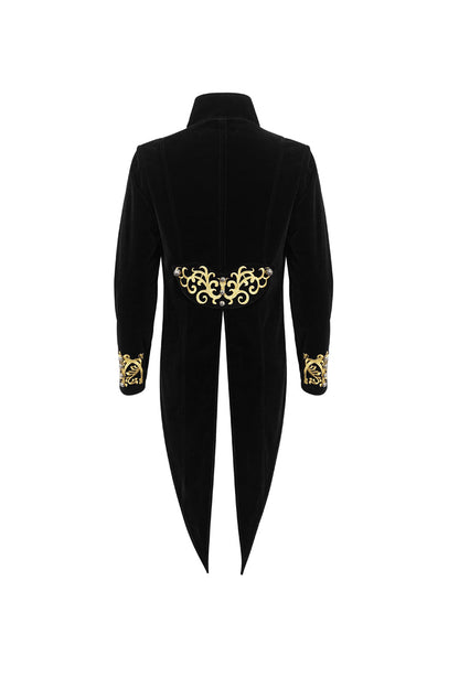 Black/Red Retro Totem Embroidered Swallow Tailed Men's Gothic Coat