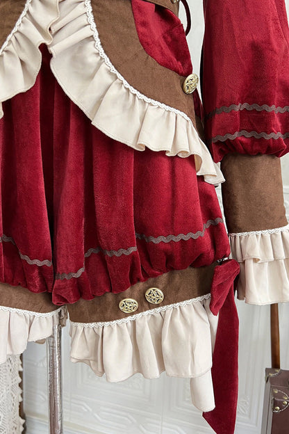 Red Courtly Stand Collar Long Sleeves Ruffle Classic Prince Ouji Lolita Set