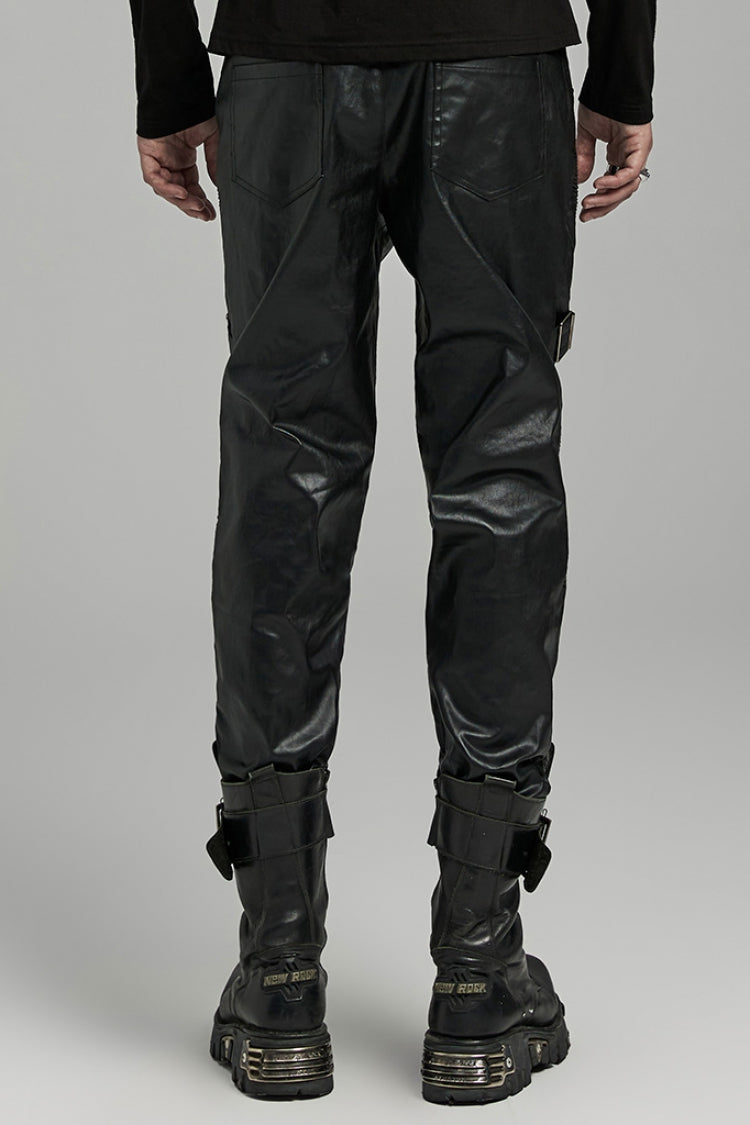 Black Zipper Men's Punk Faux Leather Pants