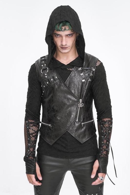 Black Zipper Faux Leather Men's Punk Waistcoat