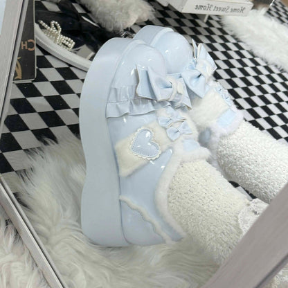 Plush and Thickened Bowknot Sweet Lolita Shoes 5 Colors