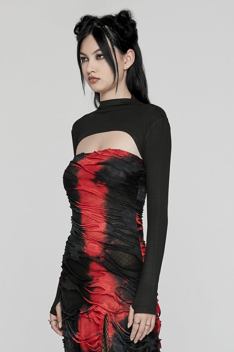 Black Solid Color Long Sleeves Women's Punk Cape