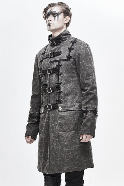 Gray Wasteland Punk Square Matching Faded Mens Long Coat