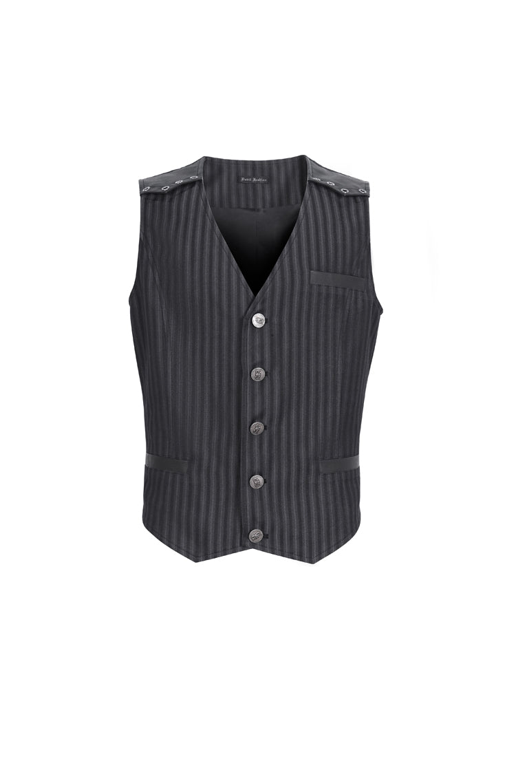 Black Striped V Collar Stitching Slim Men's Gothic Vest
