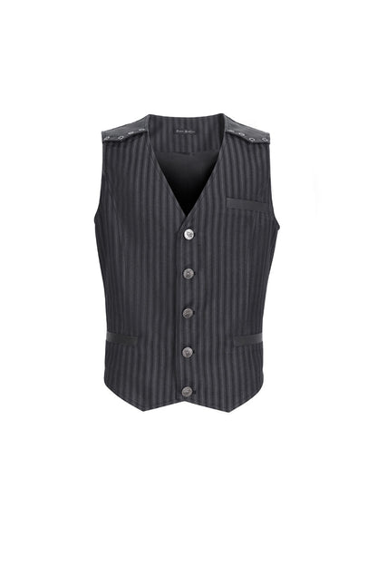 Black Striped V Collar Stitching Slim Men's Gothic Vest