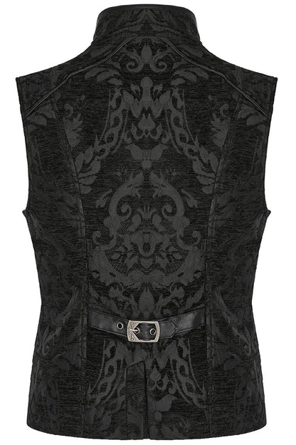 Men's Stand Collar Jacquard Print Stitching Metal Ring Decoration Gothic Vest 2 Colors