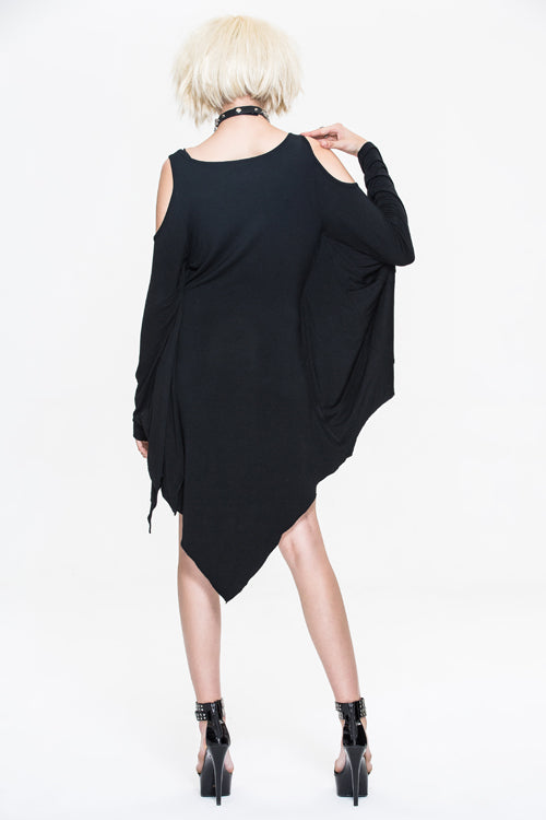 Black Punk Bat Sleeve Off The Shoulder Womens Modal Dress