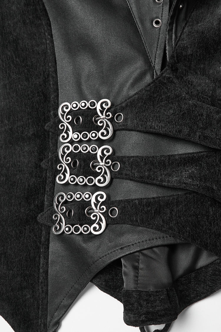 Black V Collar Sleeveless Lace-Up Buckled Eyelet Women's Gothic Vest