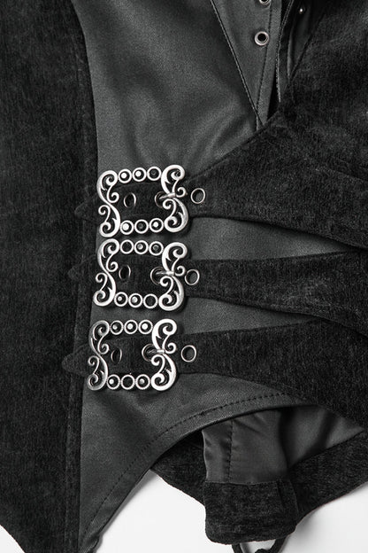 Black V Collar Sleeveless Lace-Up Buckled Eyelet Women's Gothic Vest