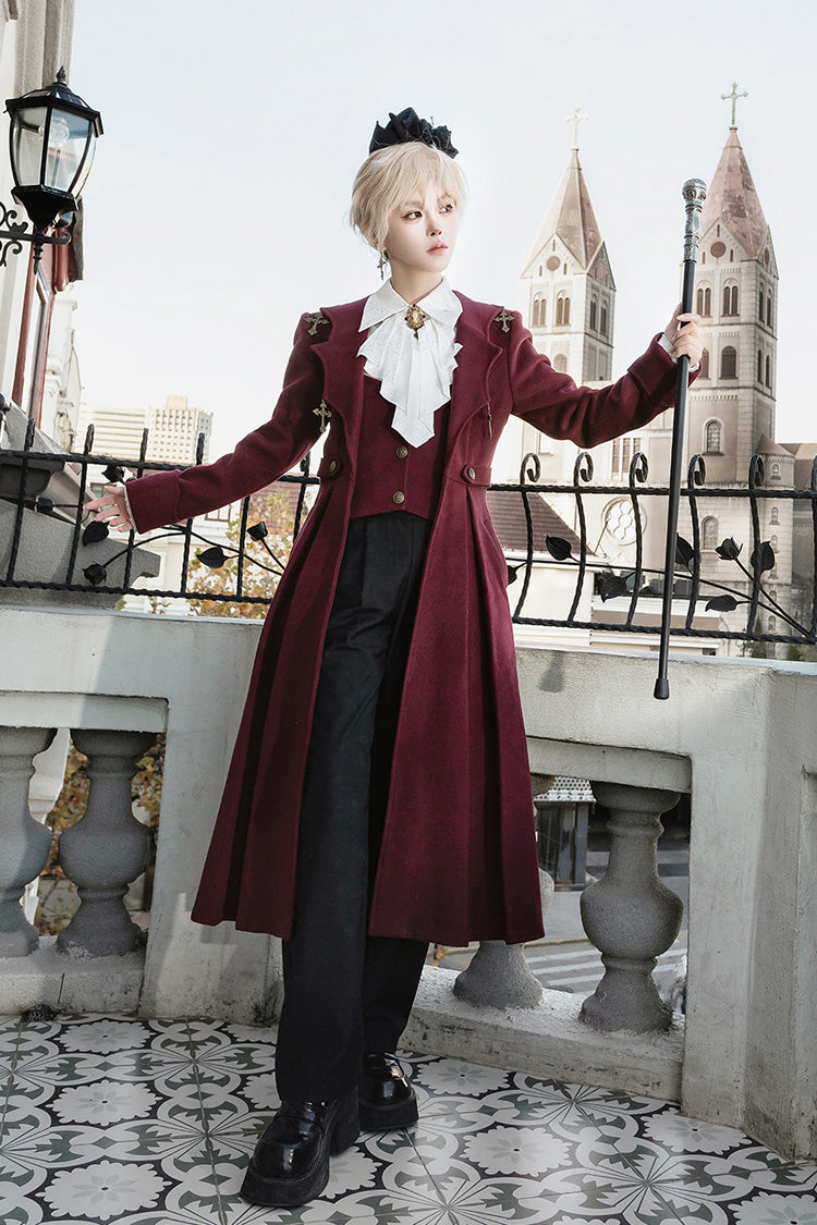 Dark Red [The Legend of Dracula] Long Sleeves Gothic Prince Handsome Cool Ouji Lolita Coat