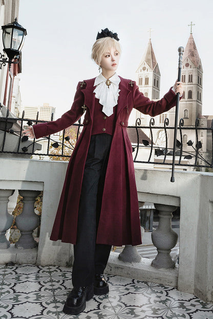 Dark Red [The Legend of Dracula] Long Sleeves Gothic Prince Handsome Cool Ouji Lolita Coat