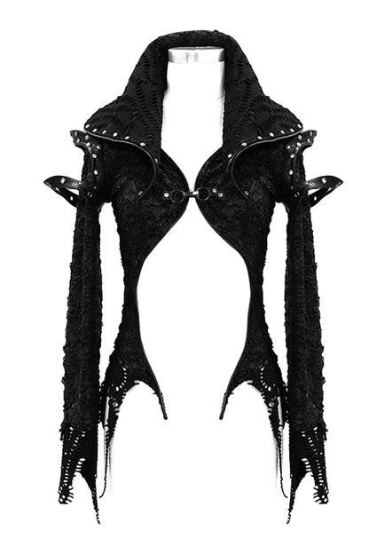 Black Punk Rock Short Front And Long Back Broken Holes Womens Jacket