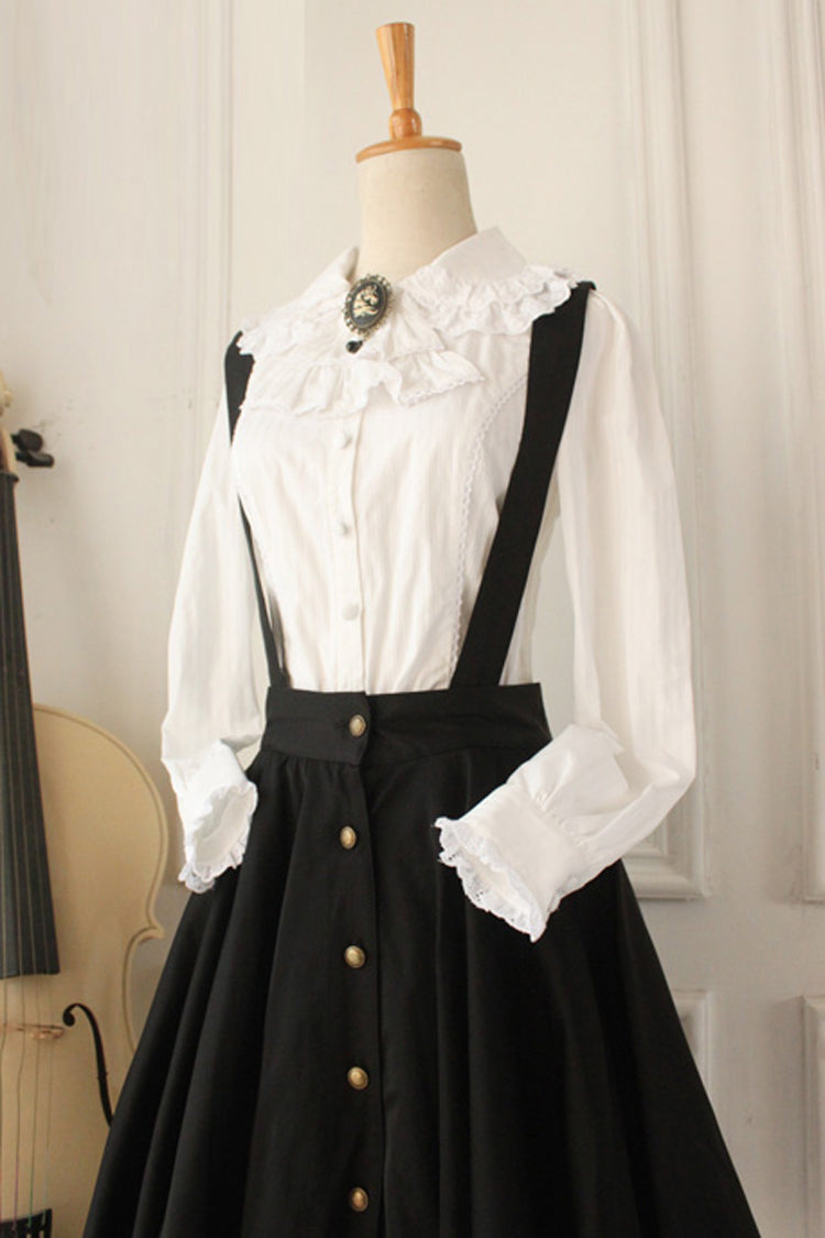 Black Vintage Single Breasted Ruffled Classic Lolita Skirt Strap Dress