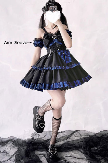 Black/Green Sleeveless Multi-layer Ruffle Bowknot Gothic Lolita Jsk Dress