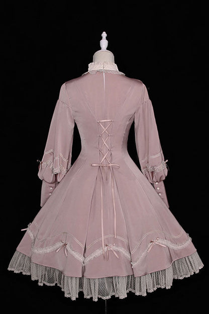 Alice Girl Andrea Solid Bowknot Long Sleeves Ruffled Sweet Lolita OP Dress 3 Colors