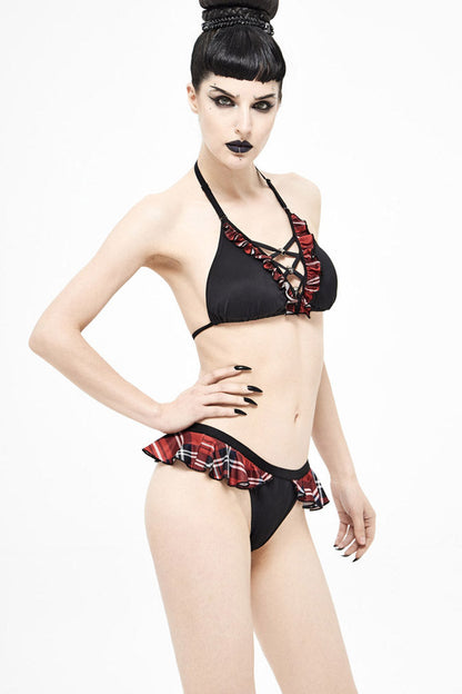 Black/Red Plaid Frilly Women's Punk Swim Shorts