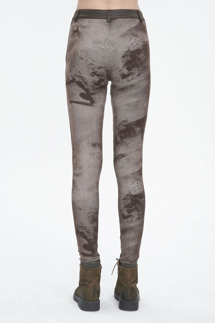 Brown High Waisted Print Women's Punk Pants