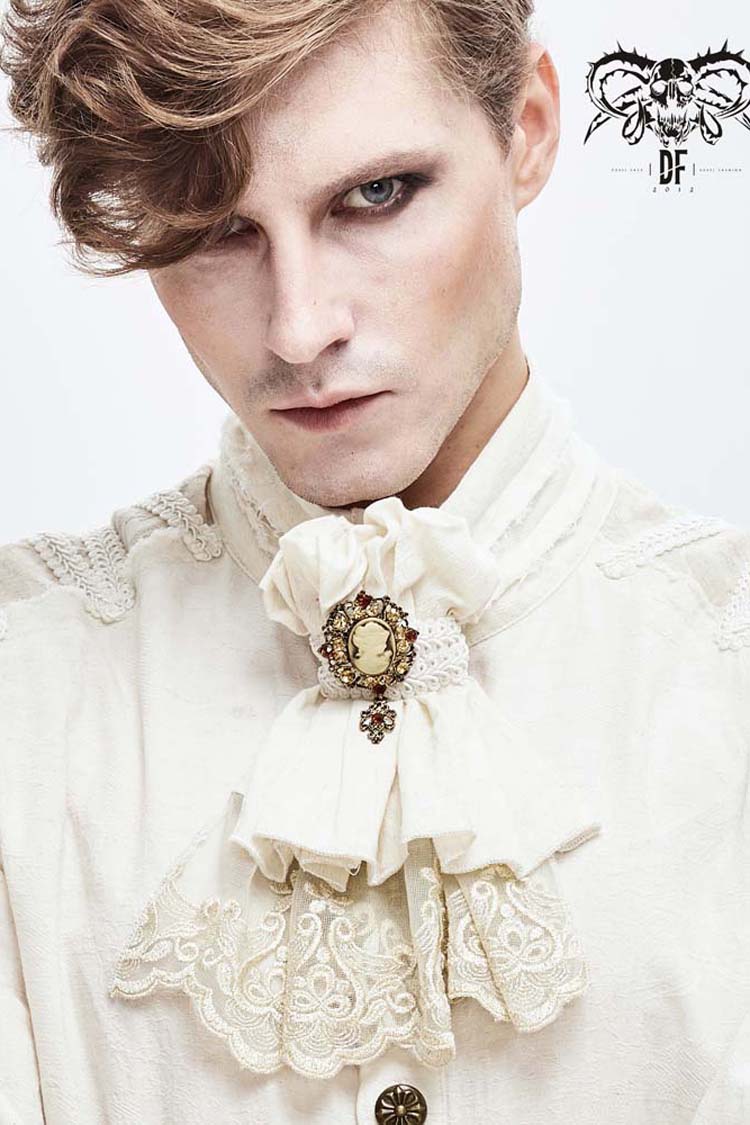 White Lace Jacquard Men's Gothic Bow Tie