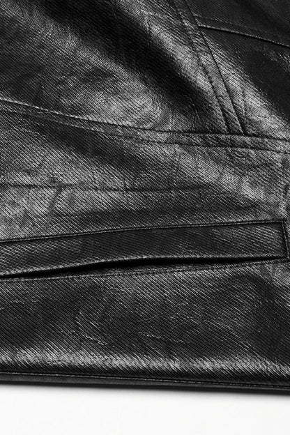 Black Stand Collar Long Sleeves Faux Leather Buckle Men's Punk Coat