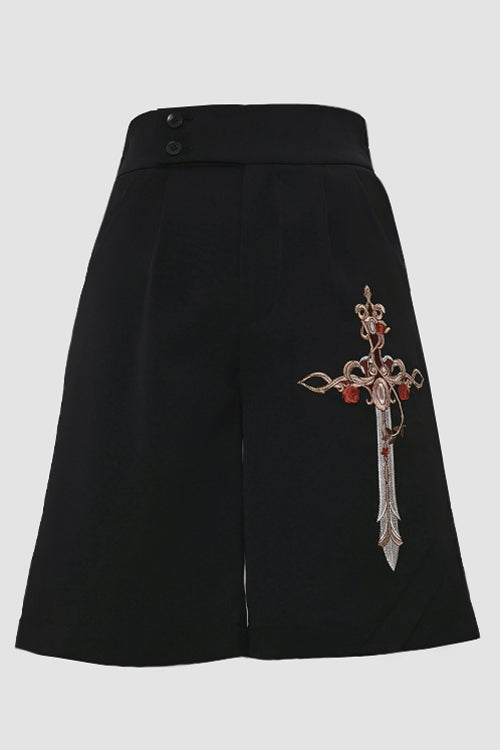 Black V Collar Night Command Embroidered Ouji Lolita Sleeveless Top
