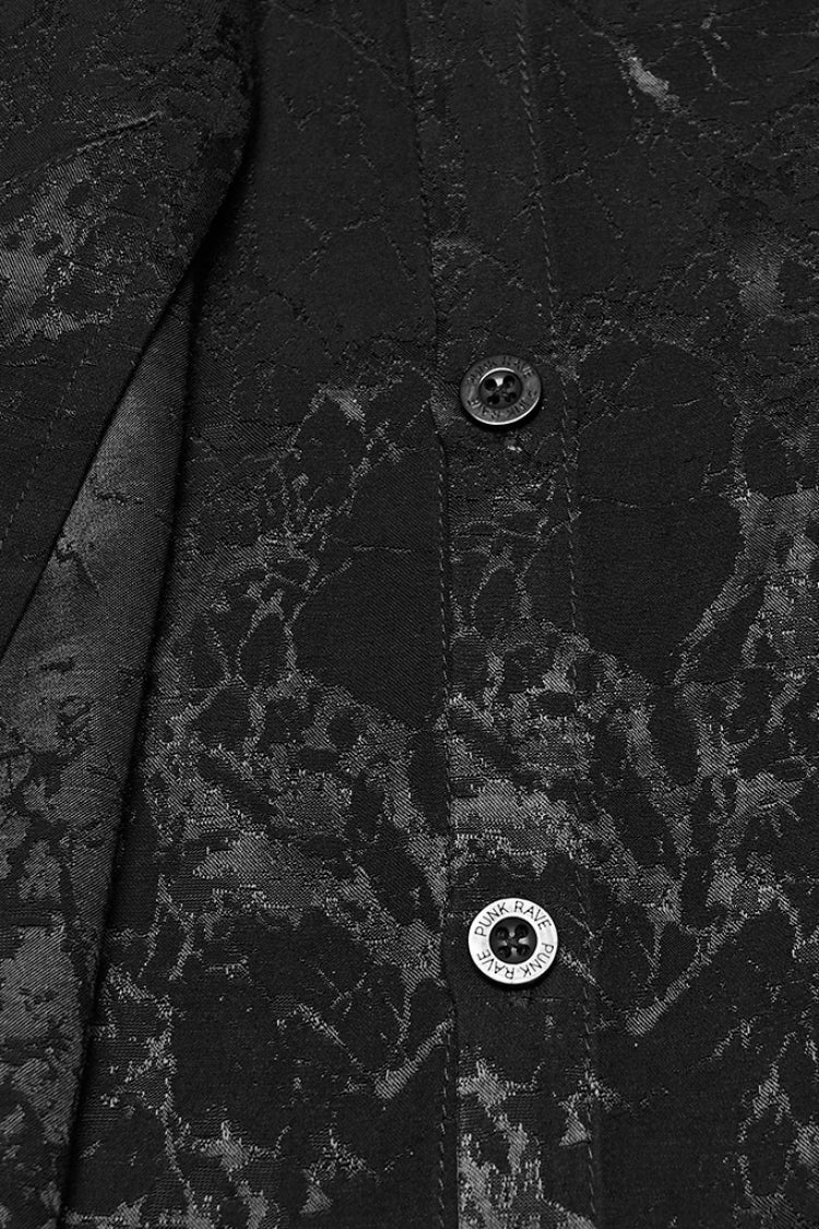 Black Stand Collar Long Puff Sleeves Print Asymmetric Men's Gothic Blouse