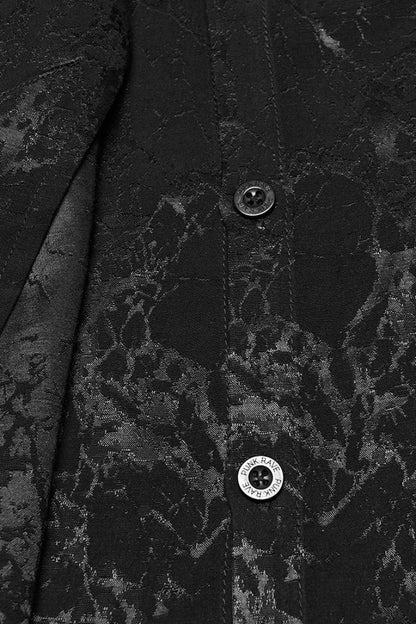 Black Stand Collar Long Puff Sleeves Print Asymmetric Men's Gothic Blouse