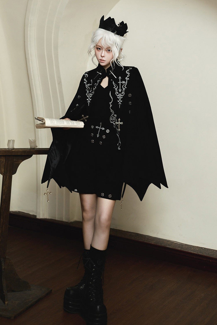 Black [The Eternal Night Descends] Embroidered Ouji Gothic Lolita Cloak Shorts Set