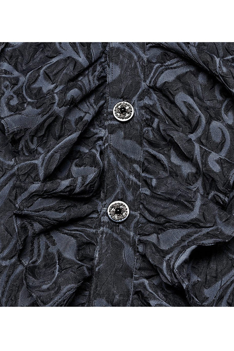 Gray Punk Chiffon Ruffle Stand Collar Wide Brimmed Lantern Sleeves Retro Relief Sculpture Embossing Men's Shirt