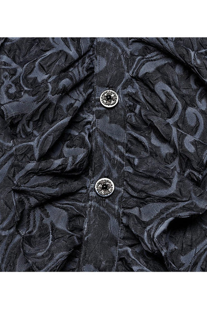 Gray Punk Chiffon Ruffle Stand Collar Wide Brimmed Lantern Sleeves Retro Relief Sculpture Embossing Men's Shirt