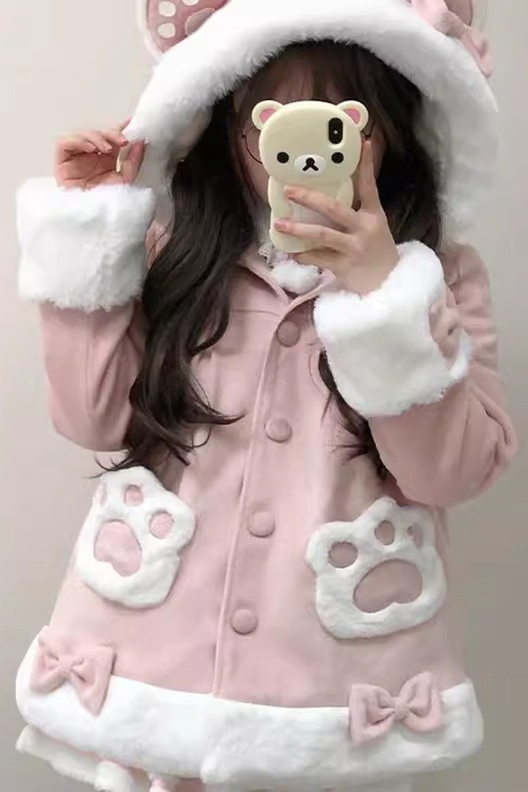 Calico Cat Long Sleeves Bowknot Hooded Daily Sweet Lolita Coat 3 Colors