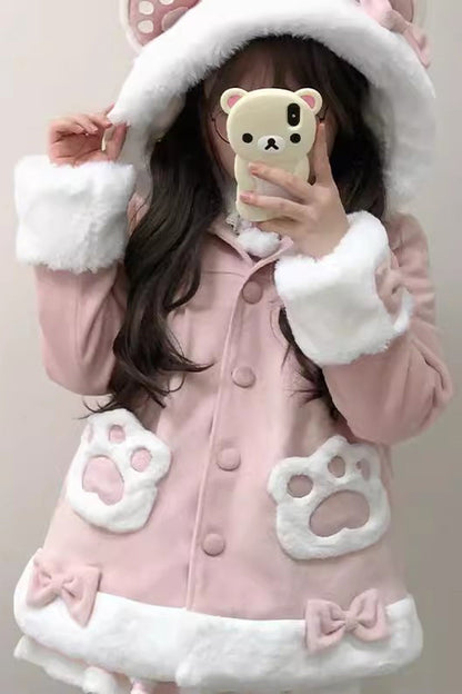 Calico Cat Long Sleeves Bowknot Hooded Daily Sweet Lolita Coat 3 Colors