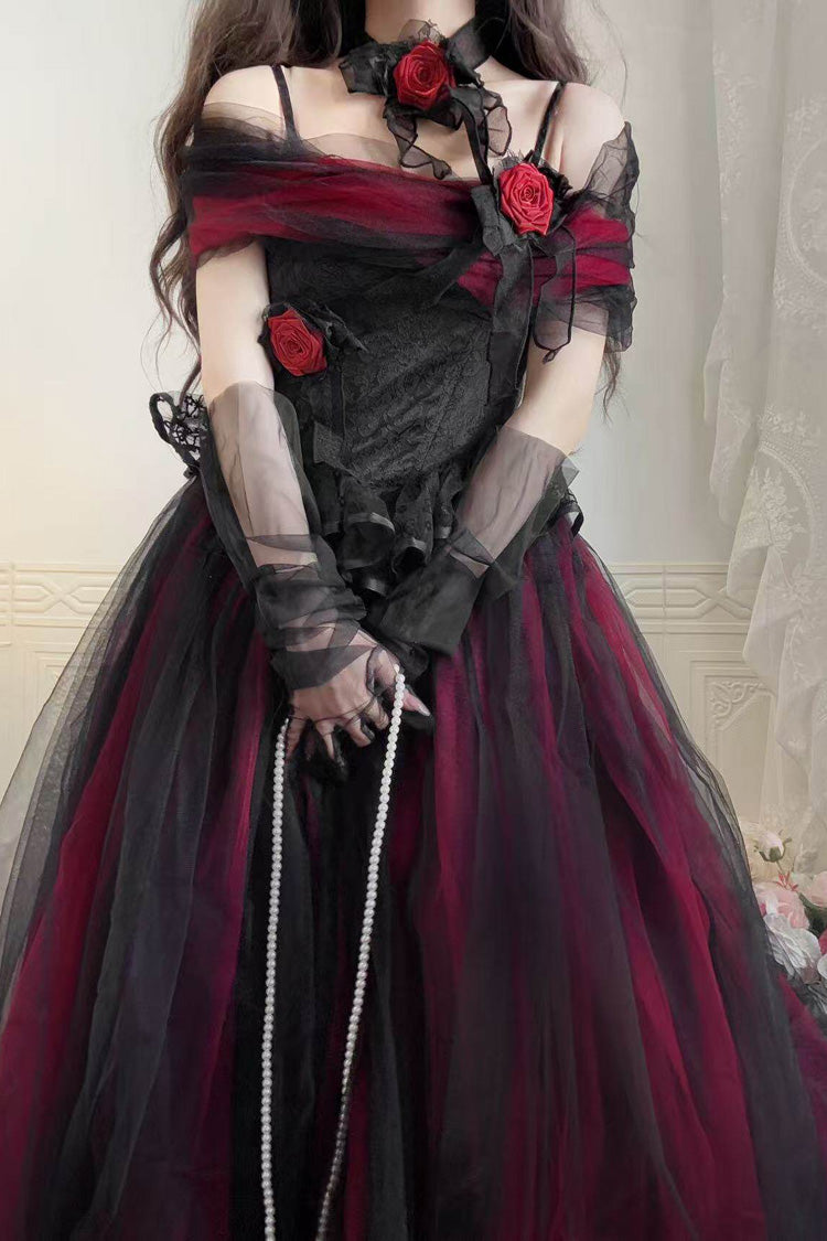 Black/Red [Sanglin’s Tribute] Off Shoulder Ruffled Gothic Lolita Dress